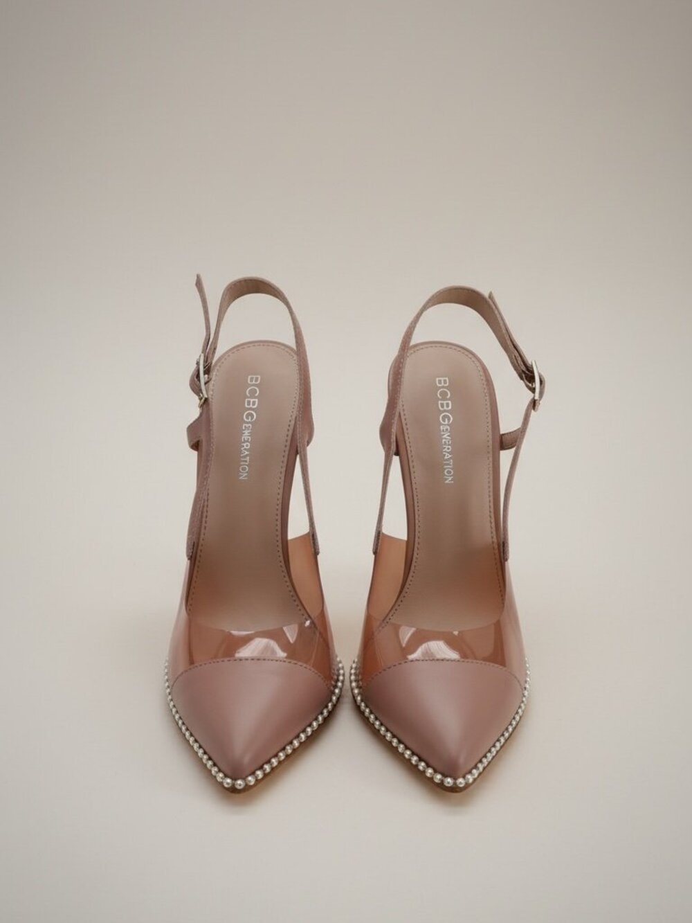BCBGeneration Studded Slingback Heels — Clear PVC Pointed Toe Pumps